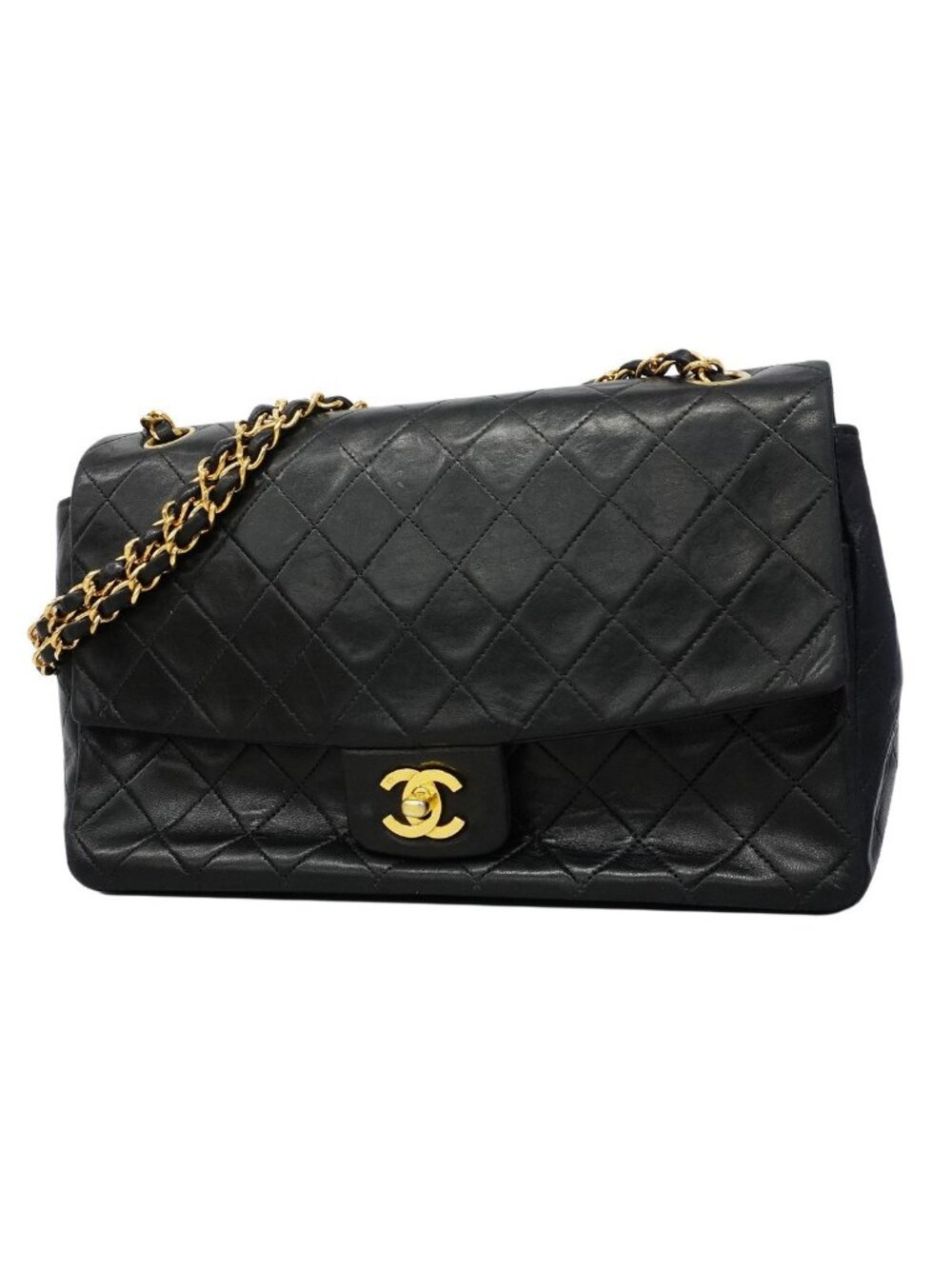 Chanel Shoulder Bag Quilted Lambskin Black Gold